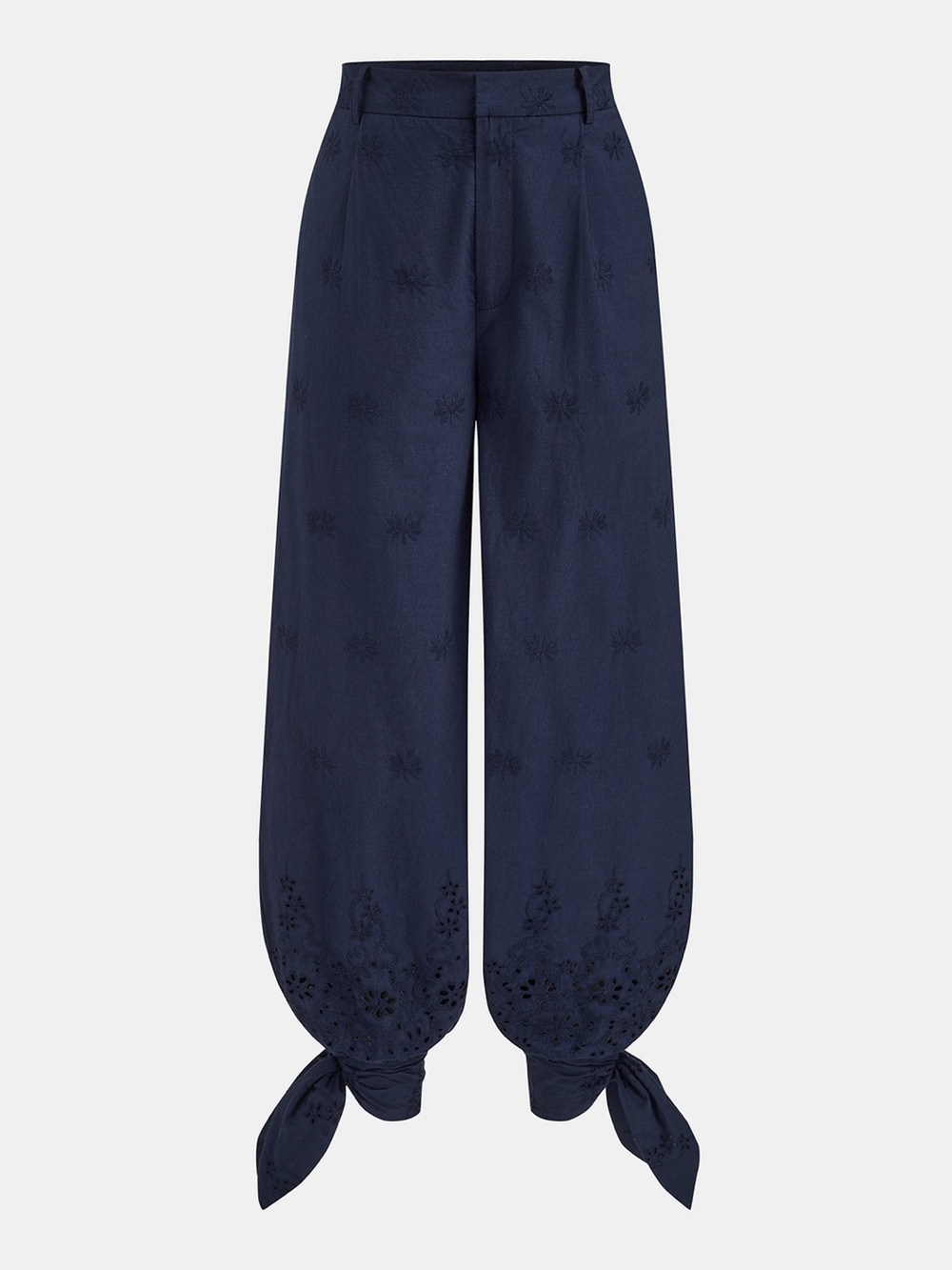 COMMENSE Eyelet Embroidered Cotton Halter Top & Tie-Cuff Pants Set Navy Sm NWT - Picture 5 of 15